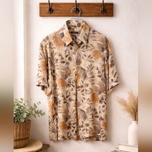 Alfani Beige and Brown Leaf Print Shirt